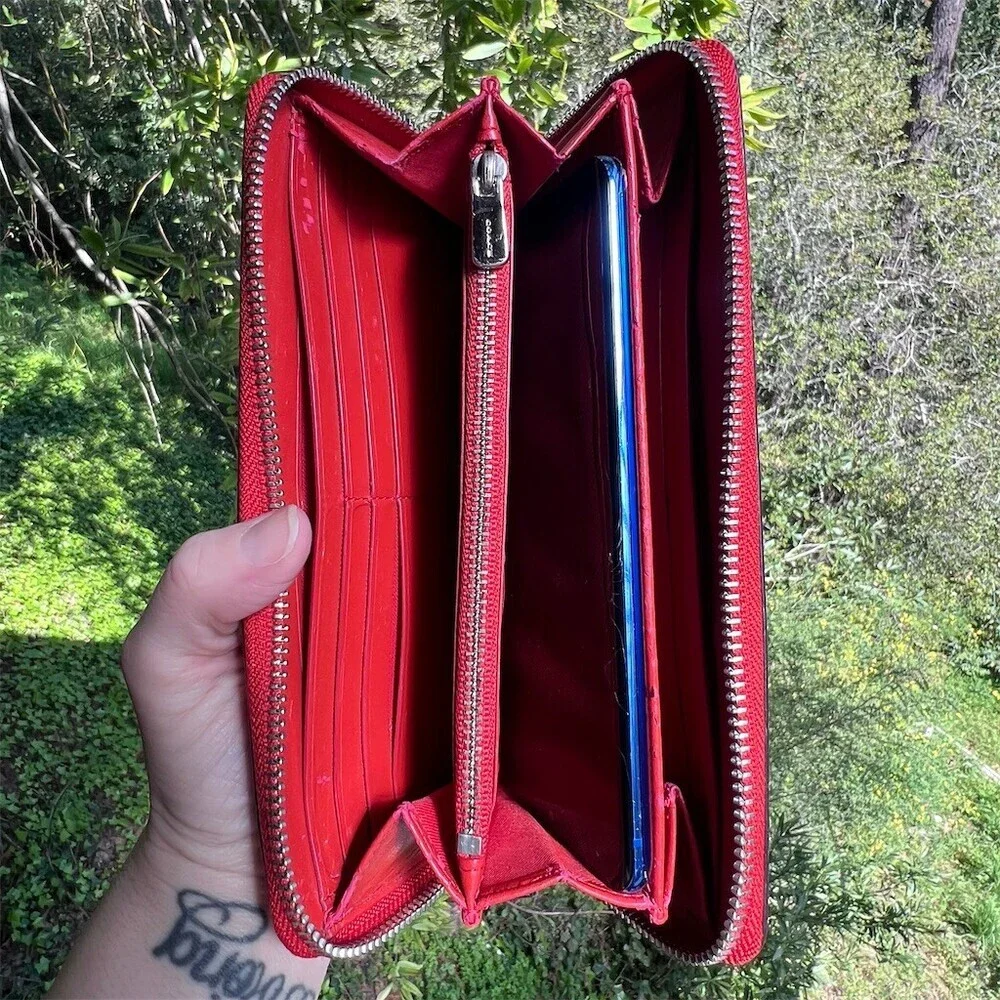 COACH Red Croc Embossed Womens Zip-Around Accordion Wallet *READ DESCRIPTION*